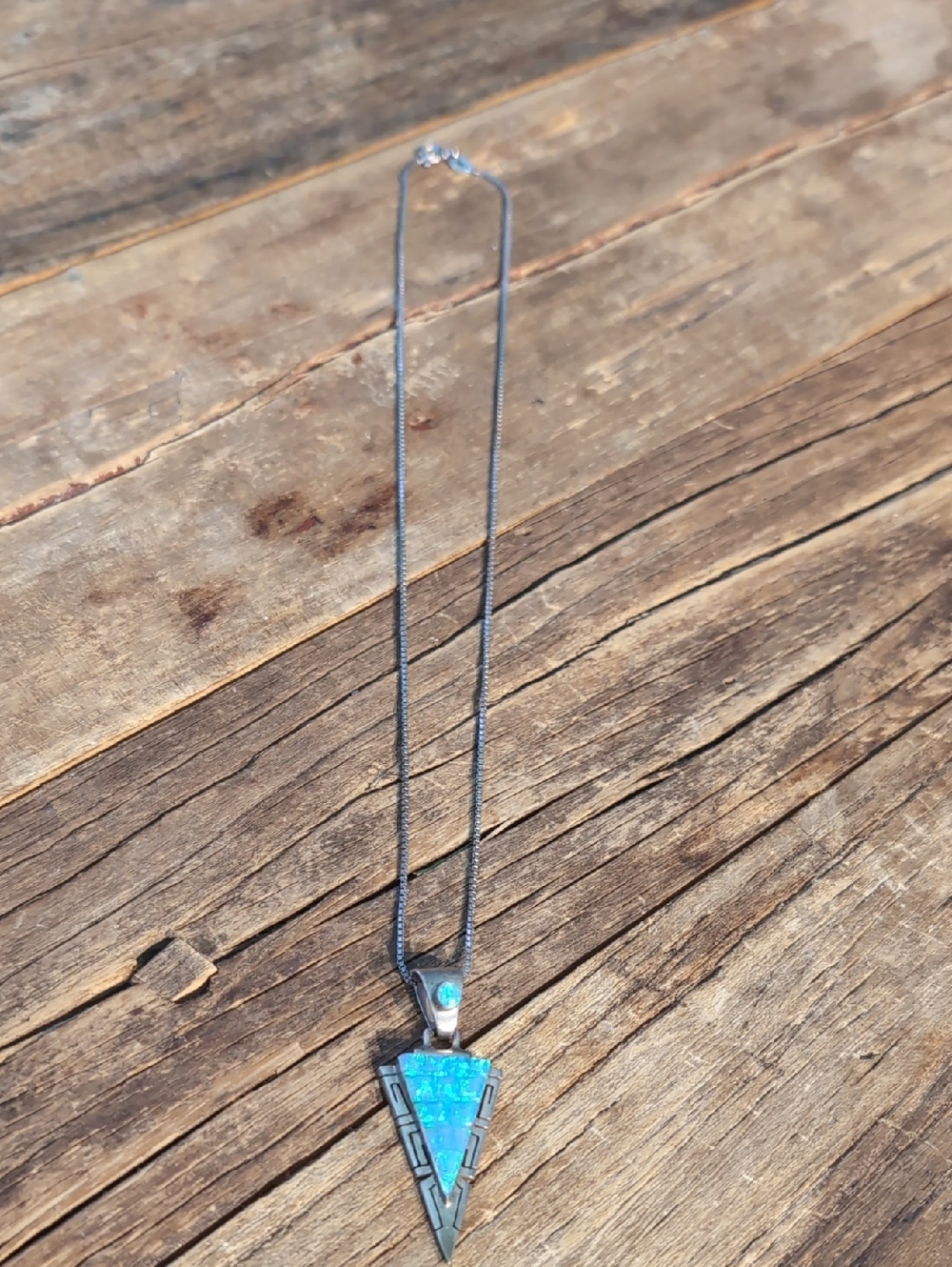 Vintage Turquoise Blue Triangle Pendant Necklace - Silver